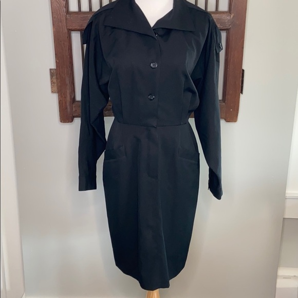 VINTAGE LINDA ALLARD/ELLEN TRACY BLACK DRESS SZ 10 - Picture 2 of 7